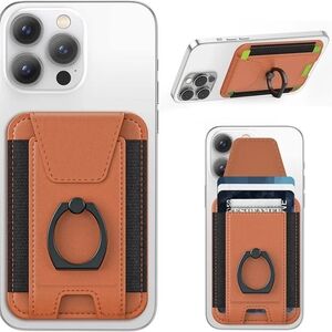 Magsafe Tan Leather Phone Wallet with Ring Holder